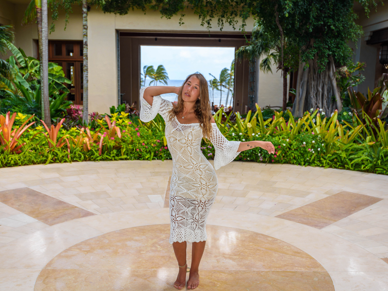 emmaoclothing - Handmade crochet loose sleeve knee length dress WHITE