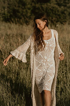 Handmade crochet loose sleeve cardigan BEIGE