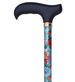 Ingrid Hopvikbar aluminiumkäpp med röda och blå blommor. 4-delad.