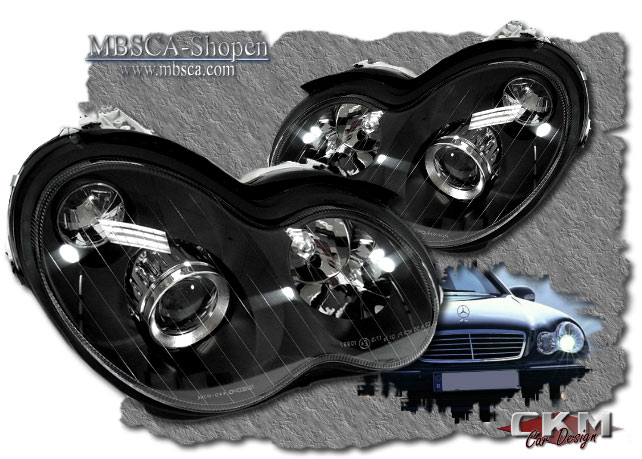 Clear FACELIFT frontlights projector C55 look 2pcs Black Halogen/Xenon