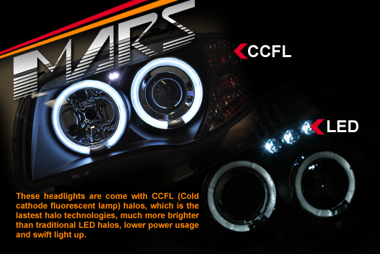 Clear frontlights projector 2pcs Angel Eyes Black CCFL - 5
