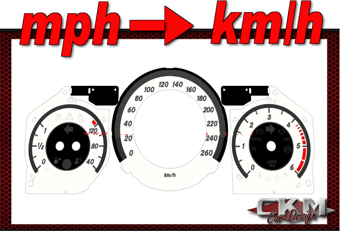 CKM Car Design - Cluster dials mph to km/h 260km/h White FACELIFT