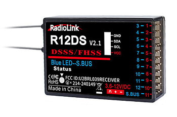 RADIOLINK RLR12DS Mottagare R12DS 12-kanaler (AT9, AT9S, AT10, AT10ll)