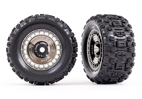 Traxxas 9572T Däck & Fälg Sledgehammer 3.8'' / Svart Krom 3-delad Eker (med Hjulnav) (2)
