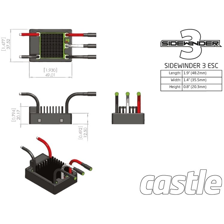Castle Creations SIDEWINDER 3 CAR ESC WP 1:10 12V - 5