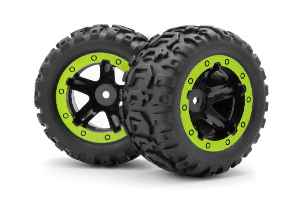 Blackzon 540038 Slyder MT Wheels/Tires Assembled (Black/Green)