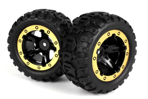 Blackzon 540087 Slyder MT Wheels/Tires Assembled (Black/Gold)