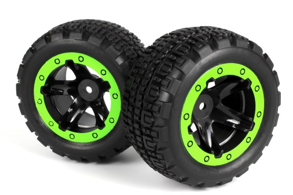 Blackzon 540094 Slyder ST Wheels/Tires Assembled (Black/Green)