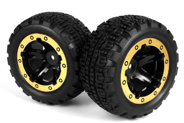 Blackzon 540095 Slyder ST Wheels/Tires Assembled (Black/Gold)