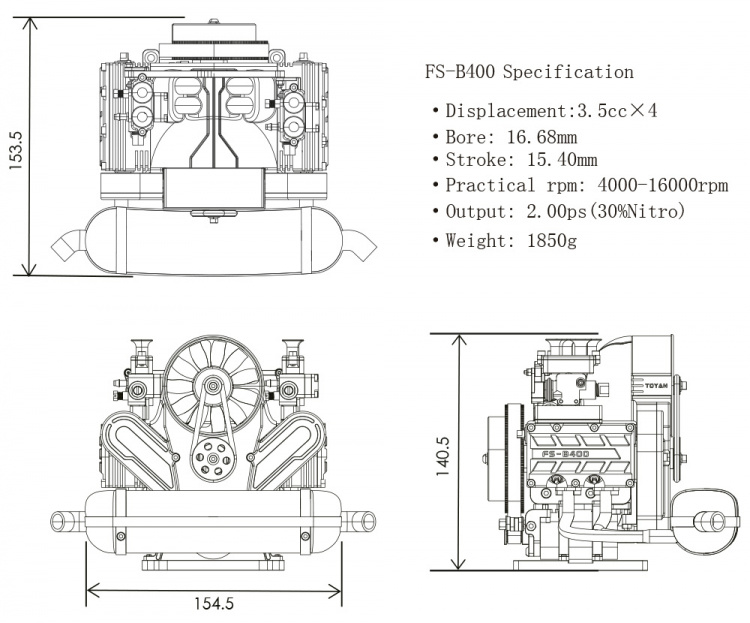 Toyan FS-B400 4-Cyl Boxer Metanolmotor 4-Takt Byggsats - 5