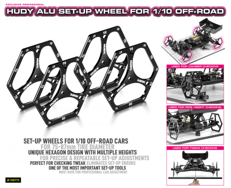Hudy Set-up Hjul Alu 1/10 Off-Road (4) - 2