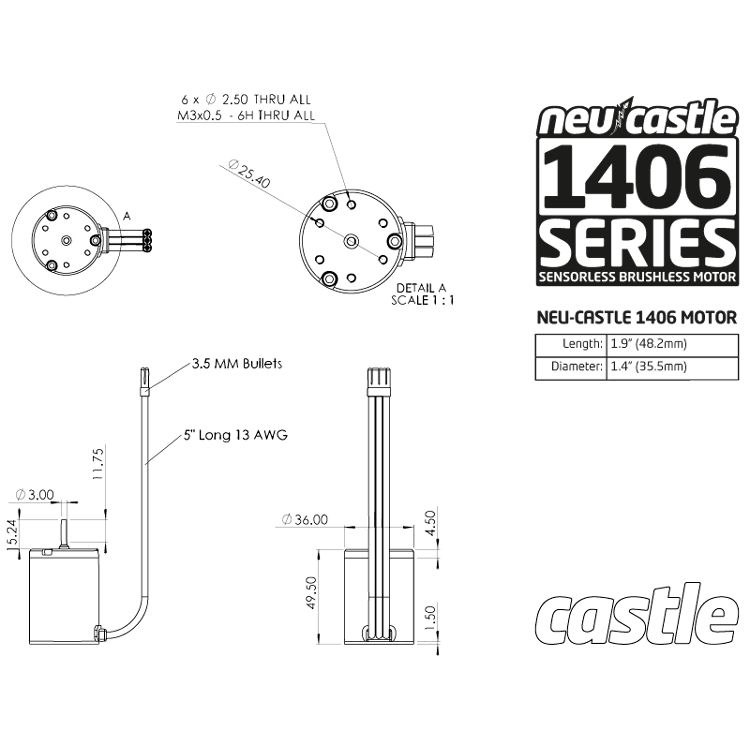 Castle Creations Motor Inrunner 1406, 6900KV - 3