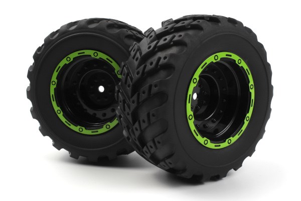 Blackzon 540181 Smyter MT Wheels/Tires Assy (Black/Green/2pcs)