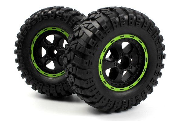 Blackzon 540183 Smyter Desert Wheels/Tires Assy (Blk/Green/2pcs)