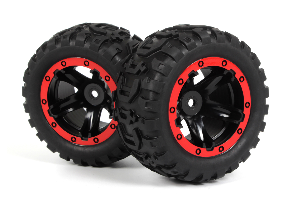 Blackzon 540194 Slyder MT Wheels/Tires Assembled (Black/Red)
