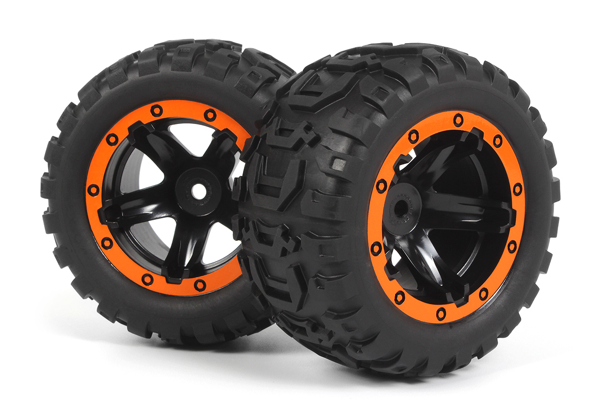Blackzon 540195 Slyder MT Wheels/Tires Assembled (Black/Orange)