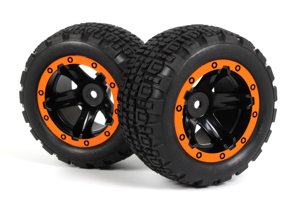 Blackzon 540197 Slyder ST Wheels/Tires Assembled (Black/Orange)