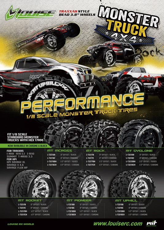 LOUISE RC WORLD LT3277B Däck & Fälg MT-ROCK 3,8" Svart 0-offset (2)* - 2