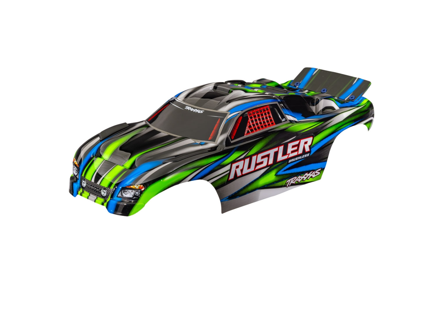 Traxxas 3721-GRN Kaross Rustler 2WD Clipless Grön