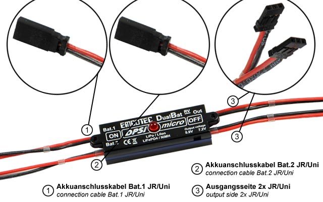 DPSI Micro DualBat 5.9V/7.2V JR dual power supply - 2