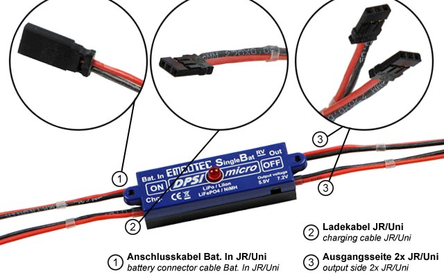 DPSI Micro SingleBat 5.9V/7.2V JR magnetic switch - 2