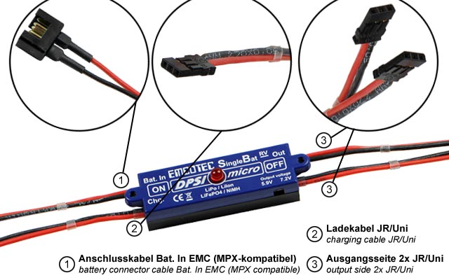 DPSI Micro SingleBat 5.9V/7.2V MPX magnetic switch - 2