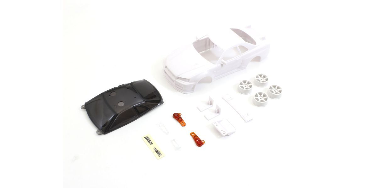 Kyosho MZN206 Bodyshell Nissan Skyline GT-R R34 Mini-Z + 4WD Rims (White Body)