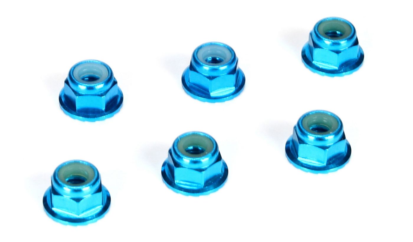 TLR TLR336001 4mm Aluminum Serrated Lock Nuts, Blue (6)