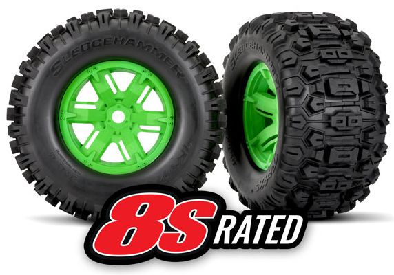 Traxxas 7774G Däck & Fälg Sledgehammer/X-Maxx Grön (2)