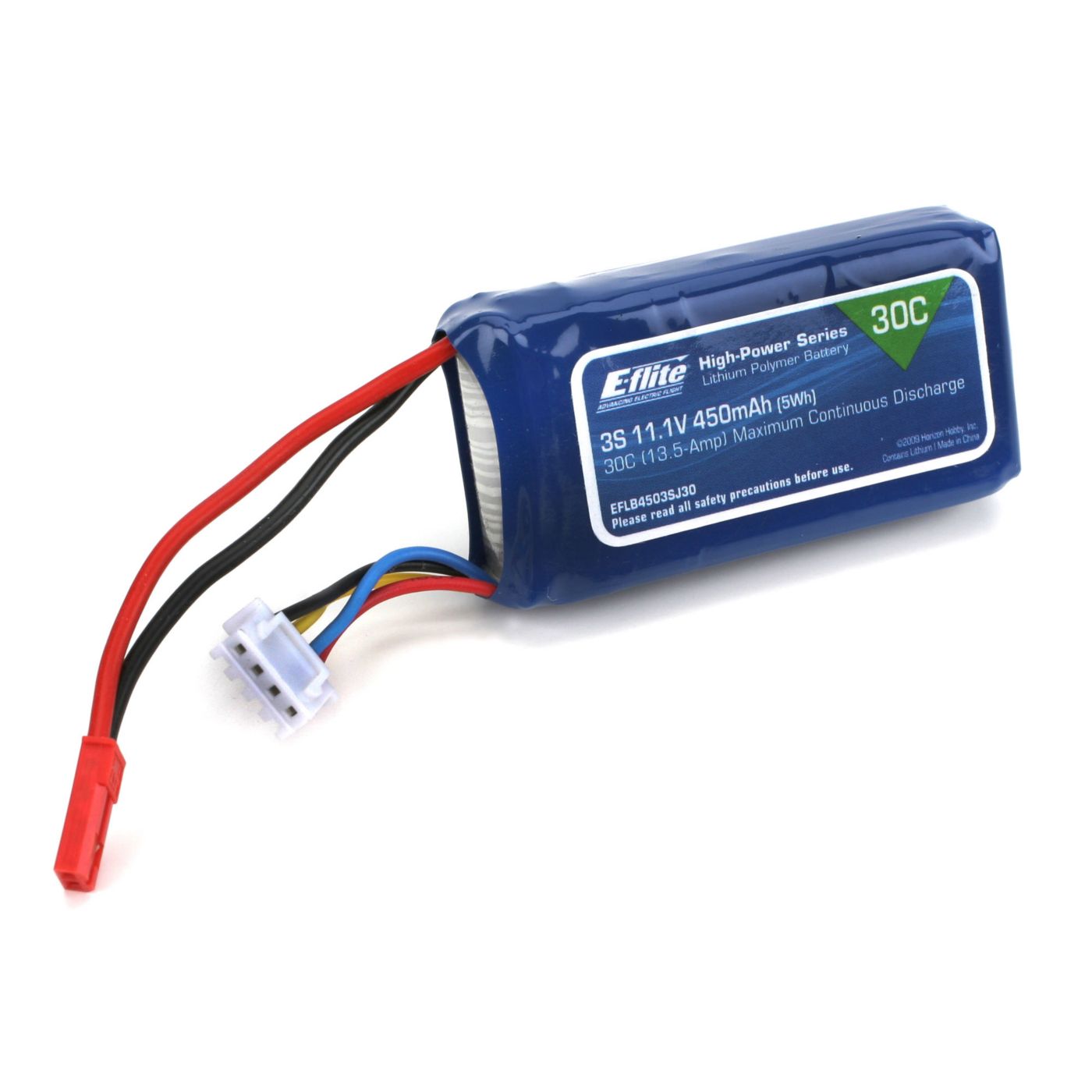 E-flite 450mAh 3S 11.1V 30C LiPo, 18AWG JST - 2