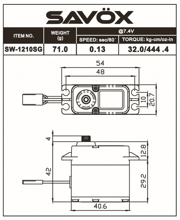 Savöx SAV-SW1210SGPLUS SW-1210SG Plus Servo 32Kg 0,13s HV Alu Coreless Ståldrev WP - 5