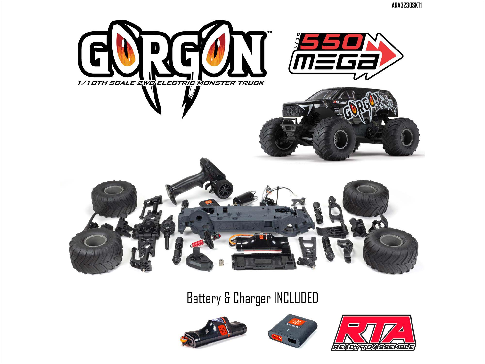 Arrma ARA3230SKT1 1/10 GORGON 2WD RTA Kit Brushed Monster Truck (Battery & Charger Included), Gun Metal - 26