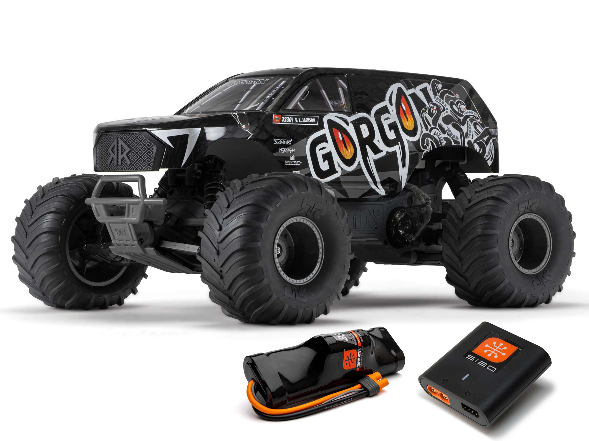 Arrma ARA3230SKT1 1/10 GORGON 2WD RTA Kit Brushed Monster Truck (Battery & Charger Included), Gun Metal