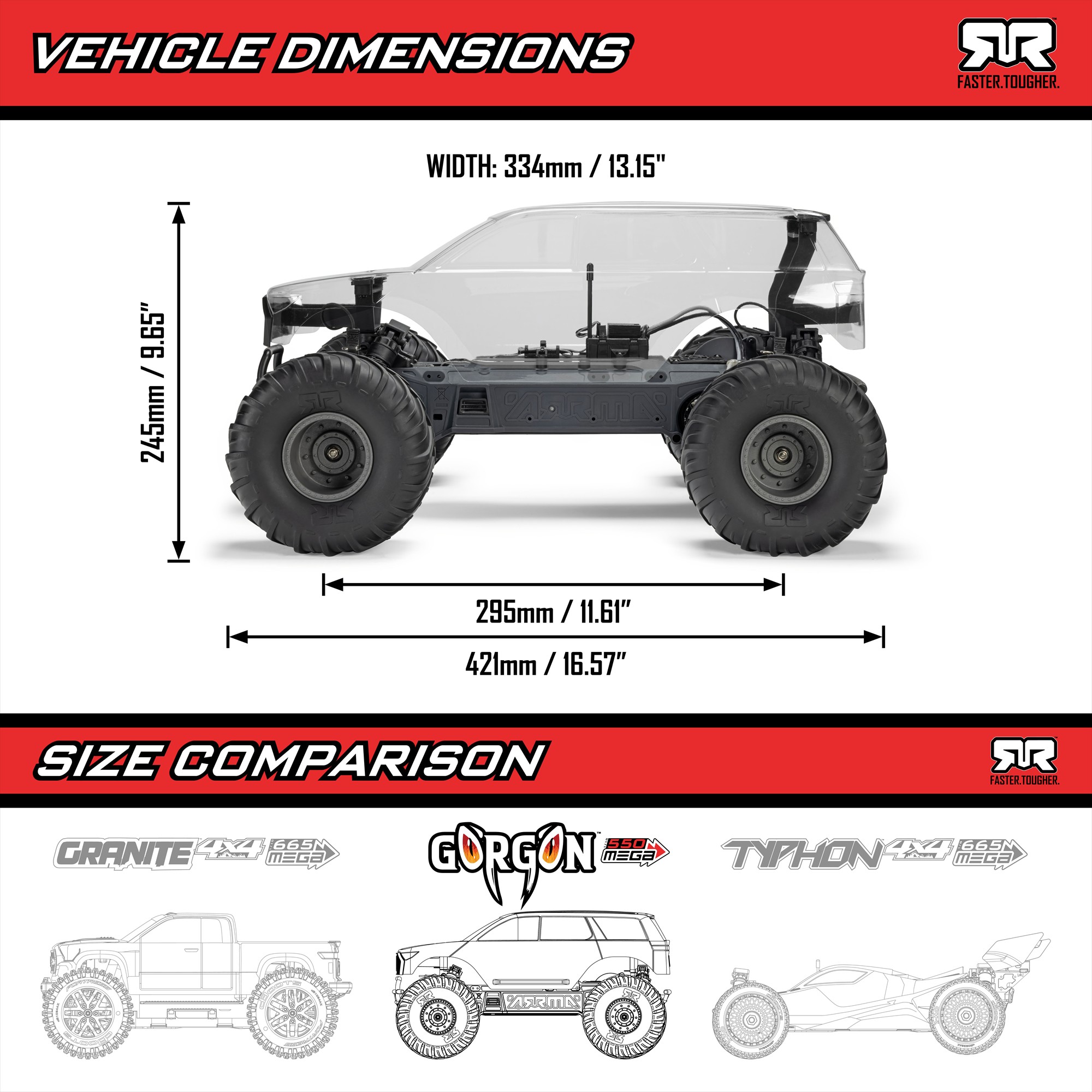 Arrma ARA3230SKT2 GORGON 2WD RTA Kit Brushed Monster Truck (Battery & Charger Included), Clear - 21