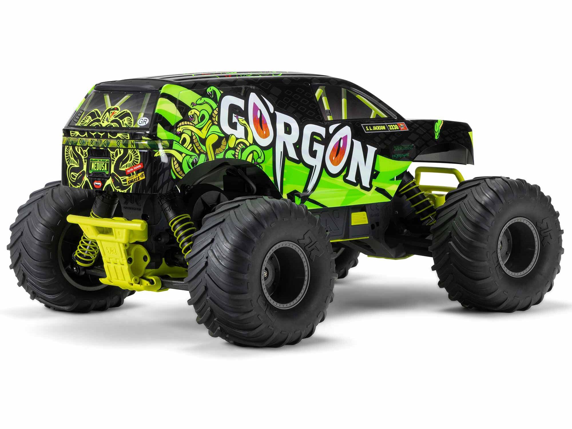 Arrma ARA3230ST1 1/10 GORGON 2WD RTR Brushed Monster Truck (Battery & Charger Included), Yellow - 2