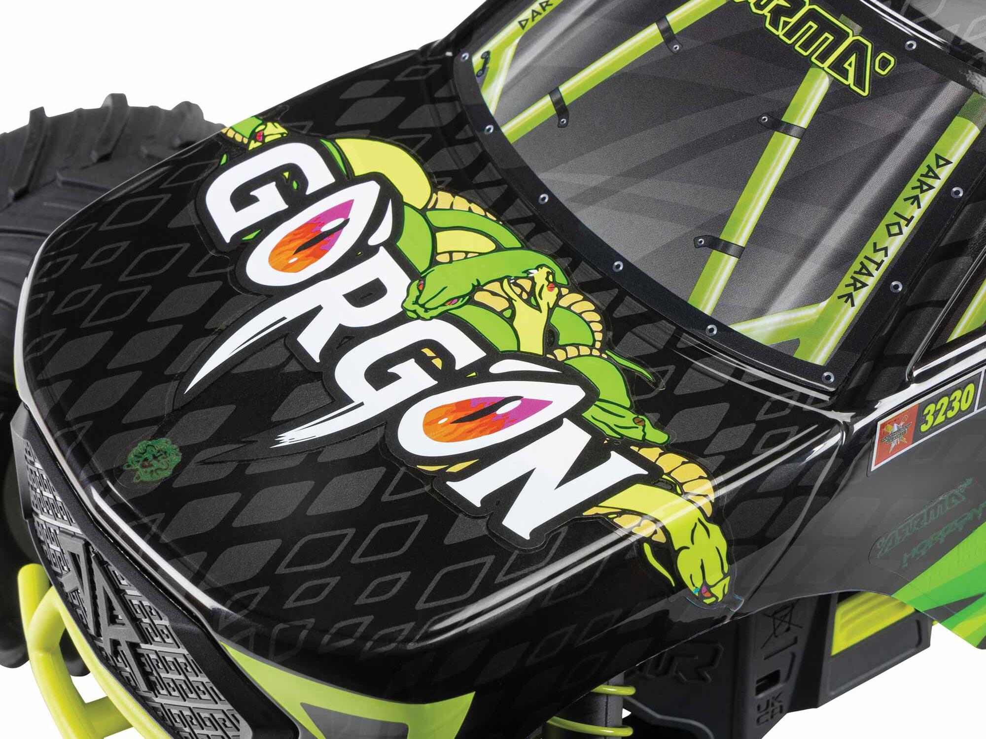 Arrma ARA3230ST1 1/10 GORGON 2WD RTR Brushed Monster Truck (Battery & Charger Included), Yellow - 11