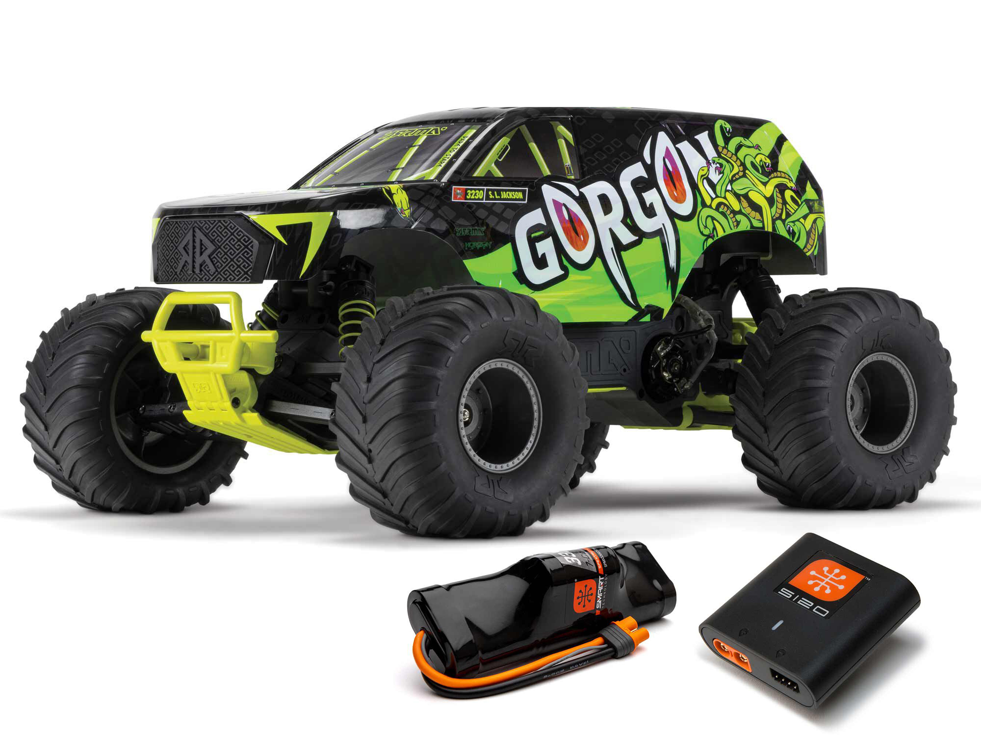 Arrma ARA3230ST1 1/10 GORGON 2WD RTR Brushed Monster Truck (Battery & Charger Included), Yellow