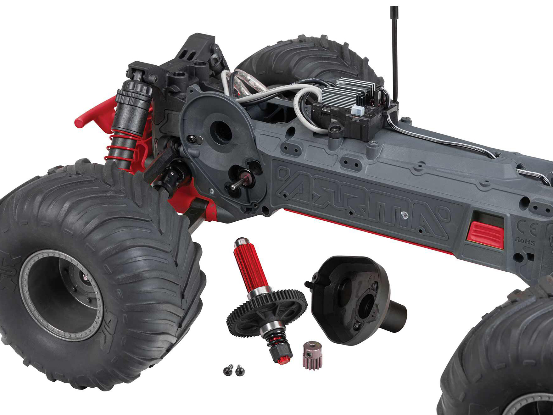 Arrma ARA3230ST2 GORGON 2WD RTR Brushed Monster Truck (Battery & Charger Included), Red - 6