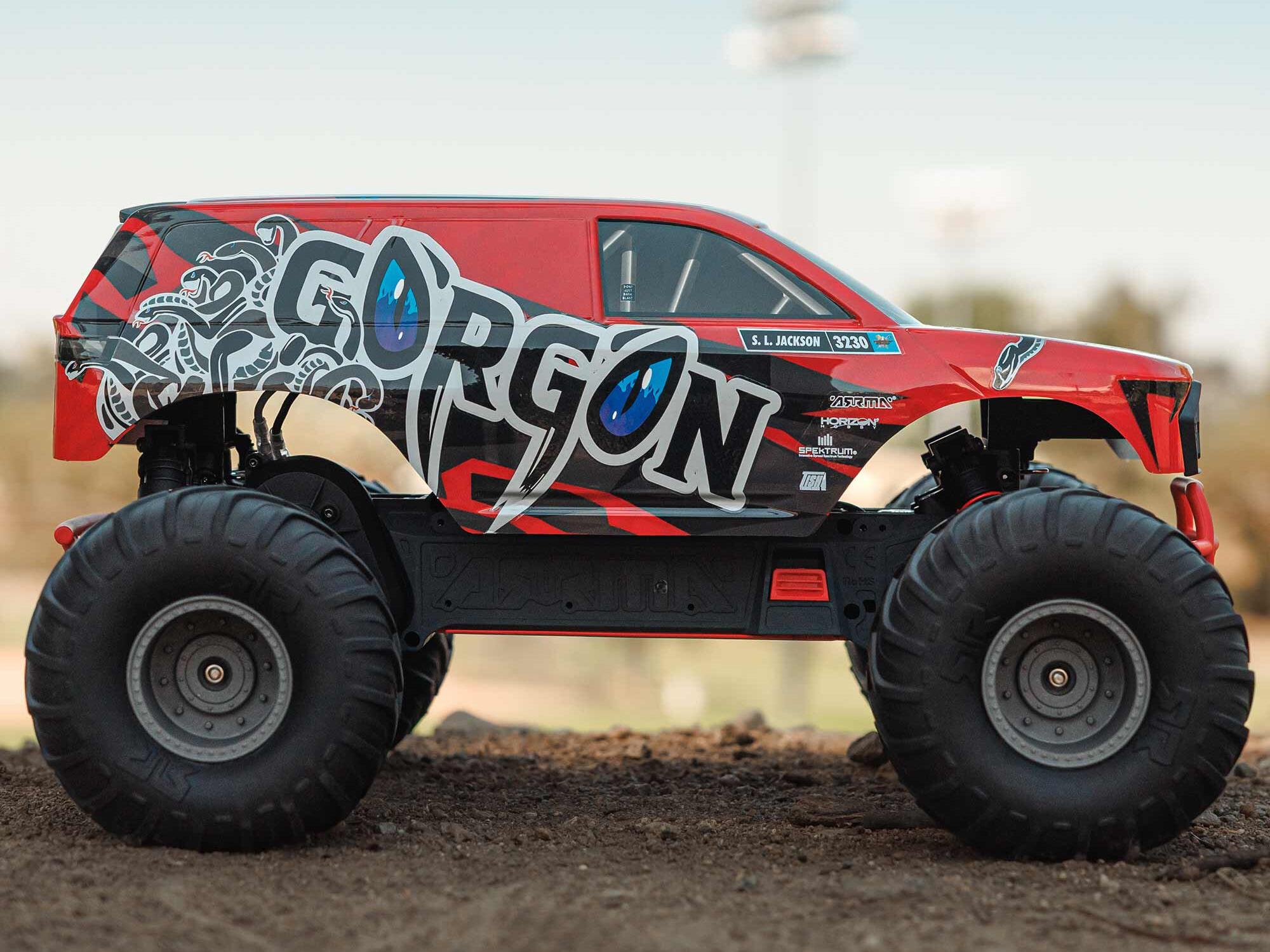 Arrma ARA3230ST2 GORGON 2WD RTR Brushed Monster Truck (Battery & Charger Included), Red - 12