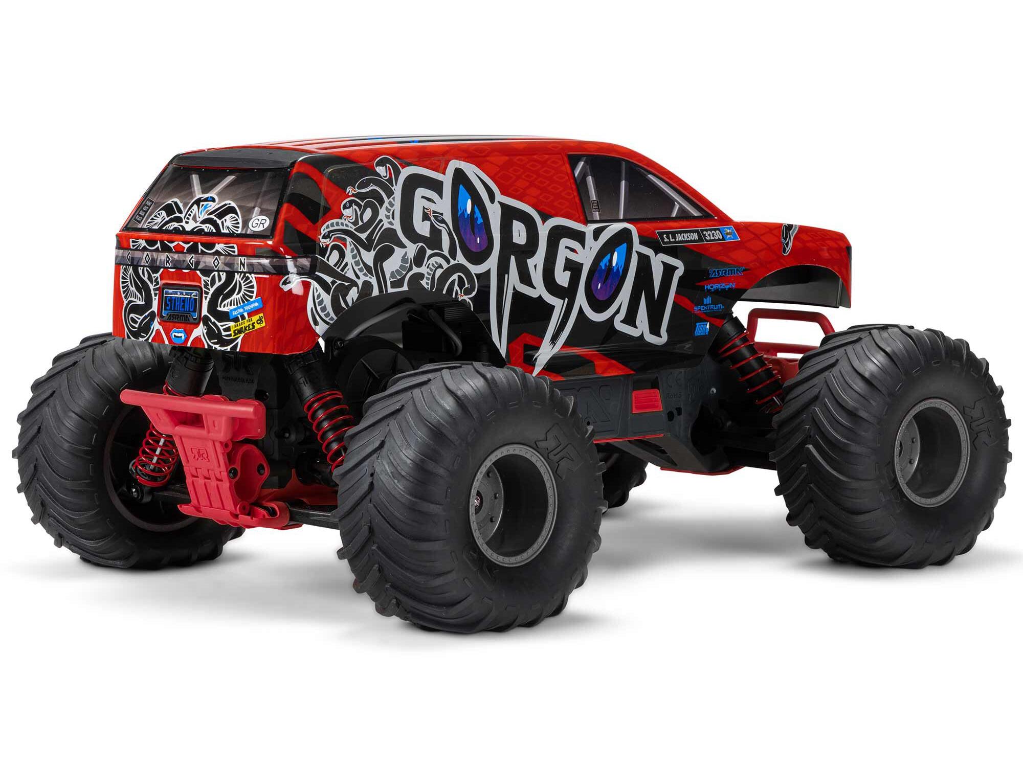 Arrma ARA3230ST2 GORGON 2WD RTR Brushed Monster Truck (Battery & Charger Included), Red - 2
