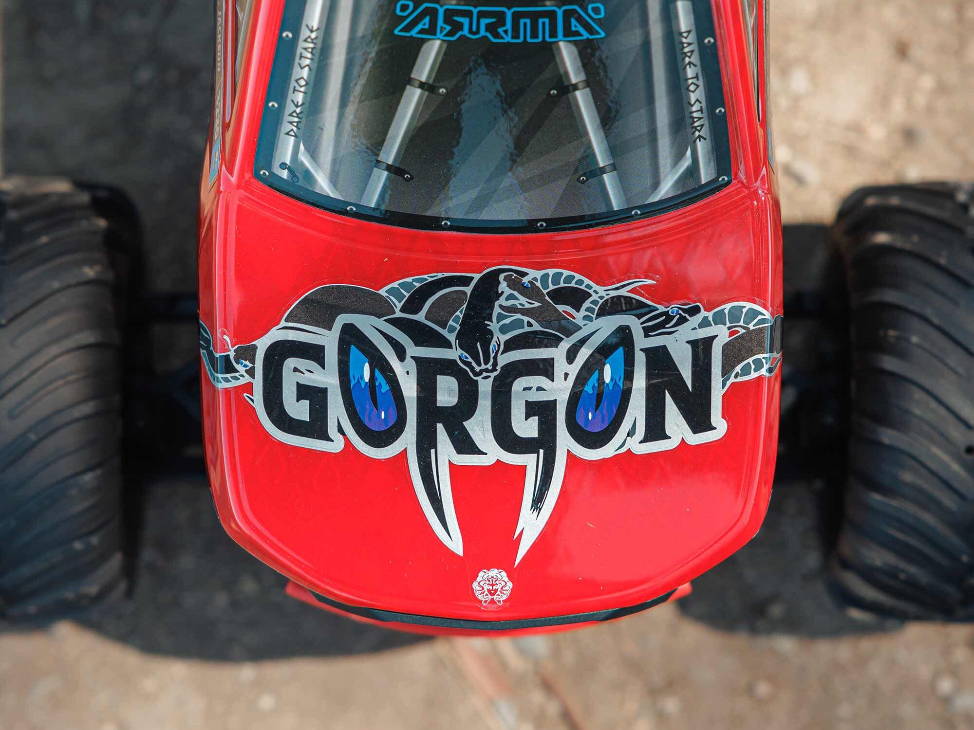 Arrma ARA3230ST2 GORGON 2WD RTR Brushed Monster Truck (Battery & Charger Included), Red - 14