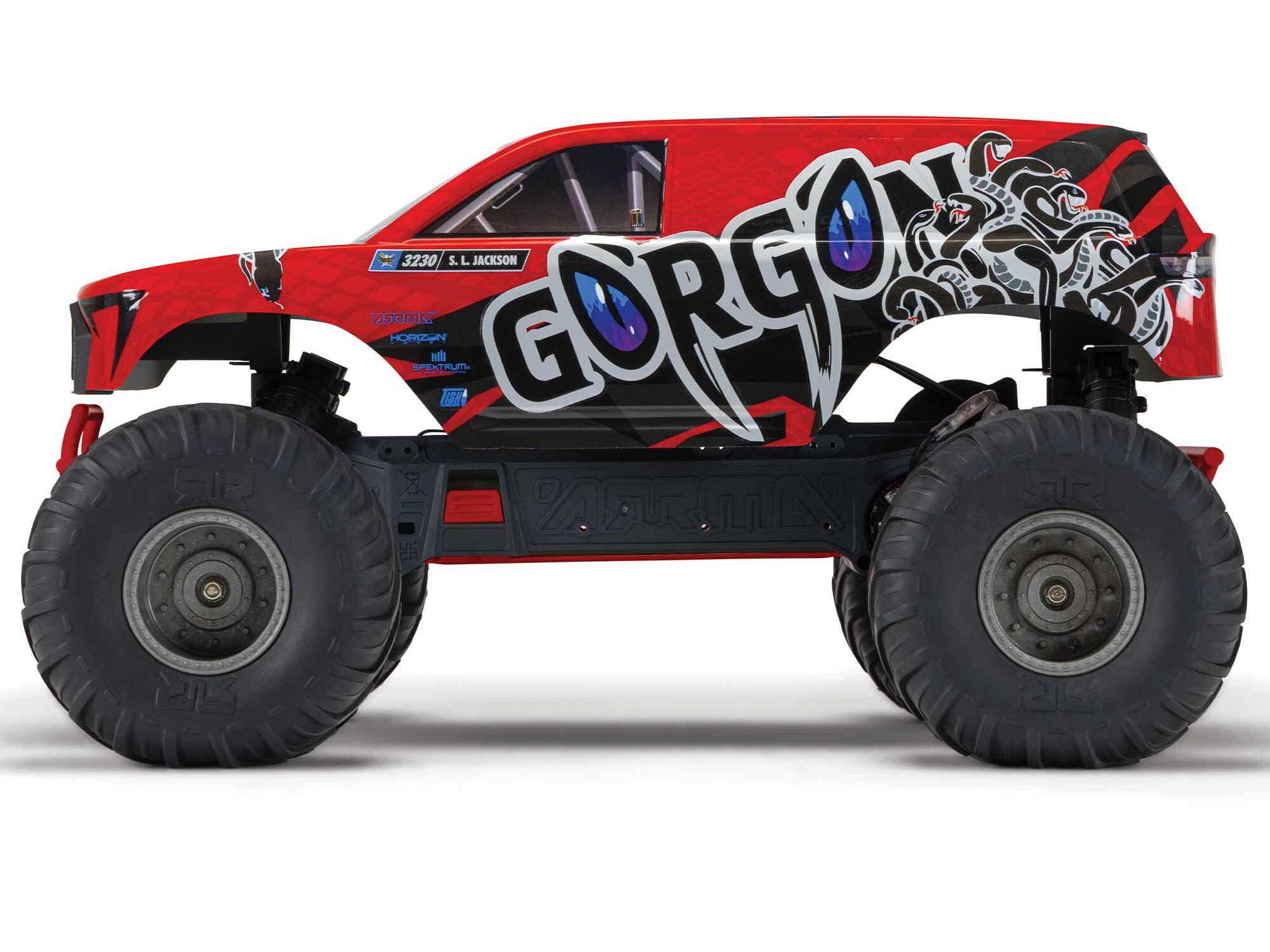 Arrma ARA3230ST2 GORGON 2WD RTR Brushed Monster Truck (Battery & Charger Included), Red - 4