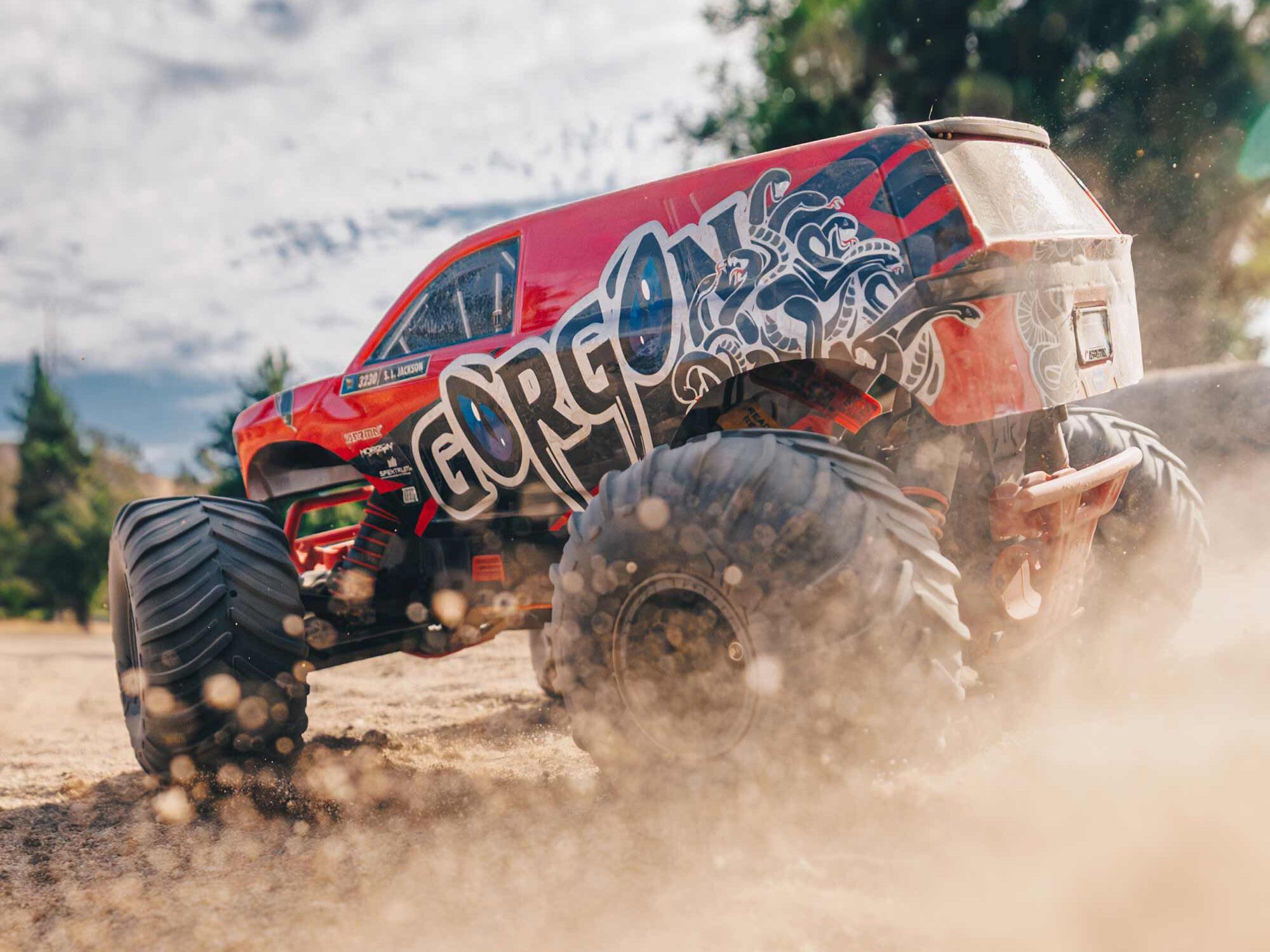 Arrma ARA3230ST2 GORGON 2WD RTR Brushed Monster Truck (Battery & Charger Included), Red - 18