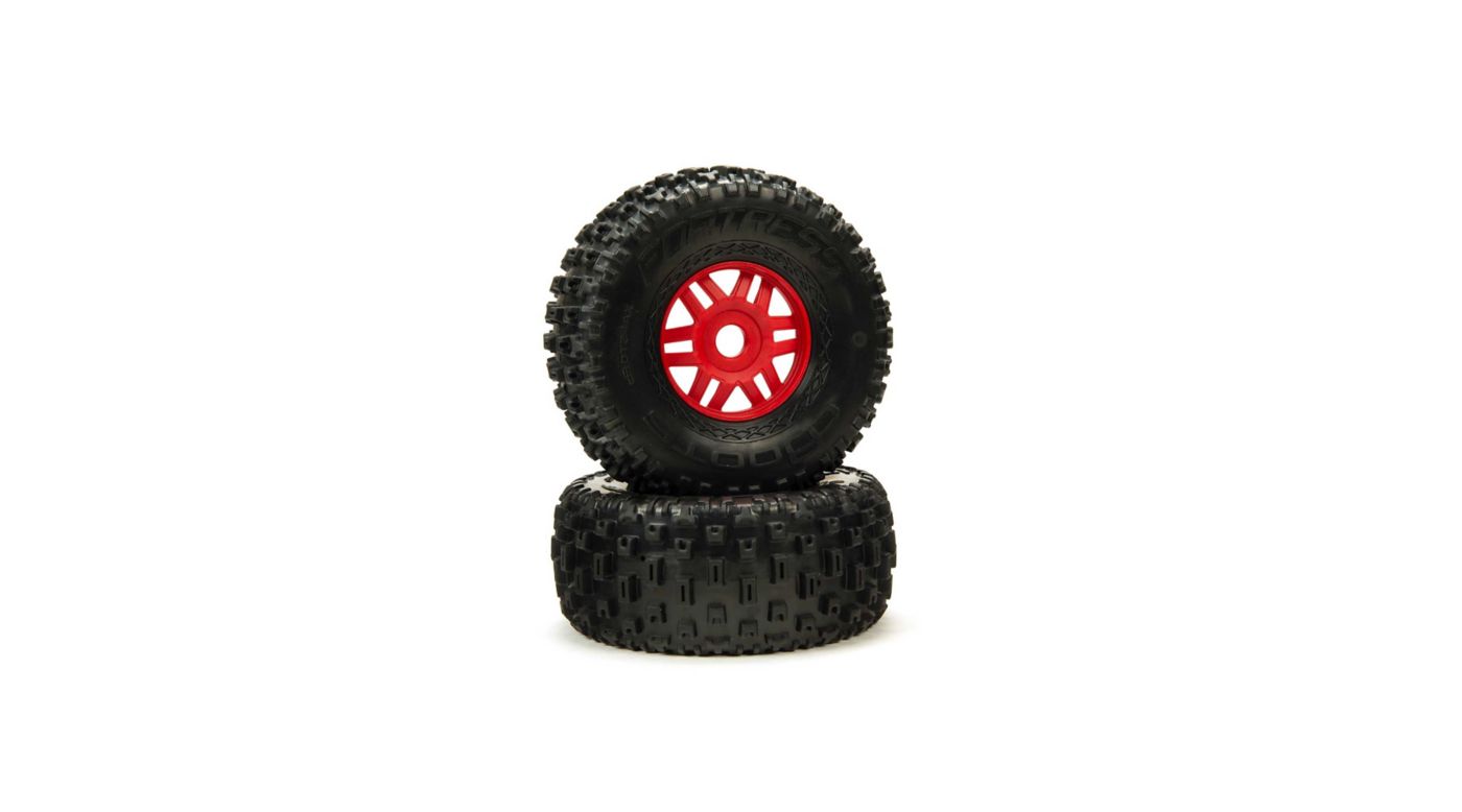 Arrma ARA550065 1/8 dBoots Fortress Front/Rear 2.4/3.3 Pre-Mounted Tires, 17mm Hex Red (2)
