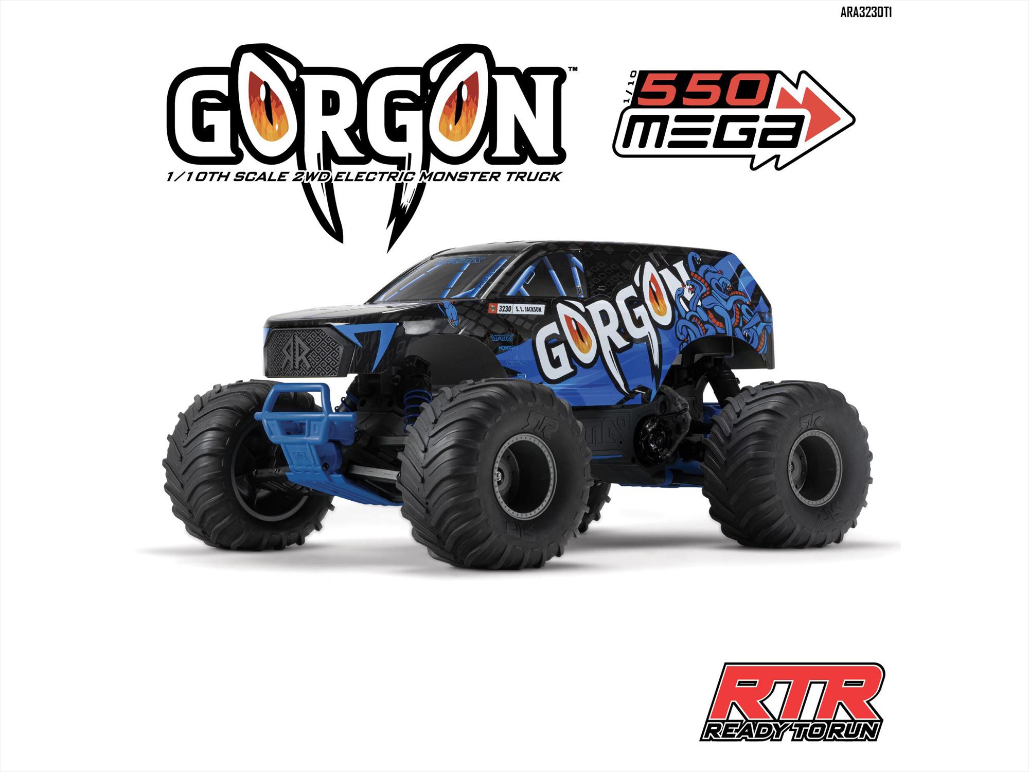 Arrma ARA3230T1 1/10 GORGON 2WD RTR Brushed Monster Truck, Blue - 26