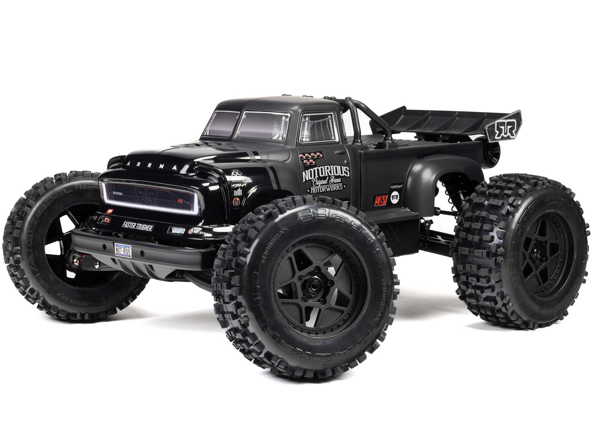 Arrma ARA8611V6T1 1/8 NOTORIOUS 6S 4X4 RTR Brushless Stunt Truck, Black