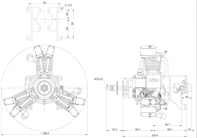Saito FG-19R3 19cc 4-takts 3-cyl Stjärnmotor Bensin - 3