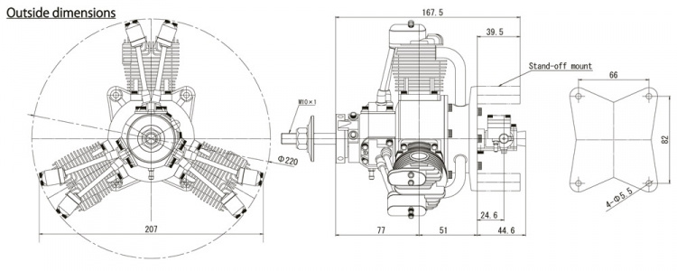 FG-60R3 60cc 4-stroke 3-cylinder Star engine Petrol - 2
