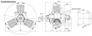 Saito FG-60R3 60cc 4-takts 3-cyl Stjärnmotor Bensin