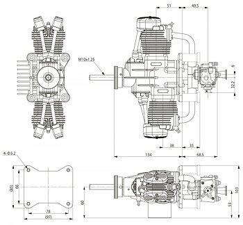 Saito FG-61TS 61cc 4-takts Twin Bensinmotor